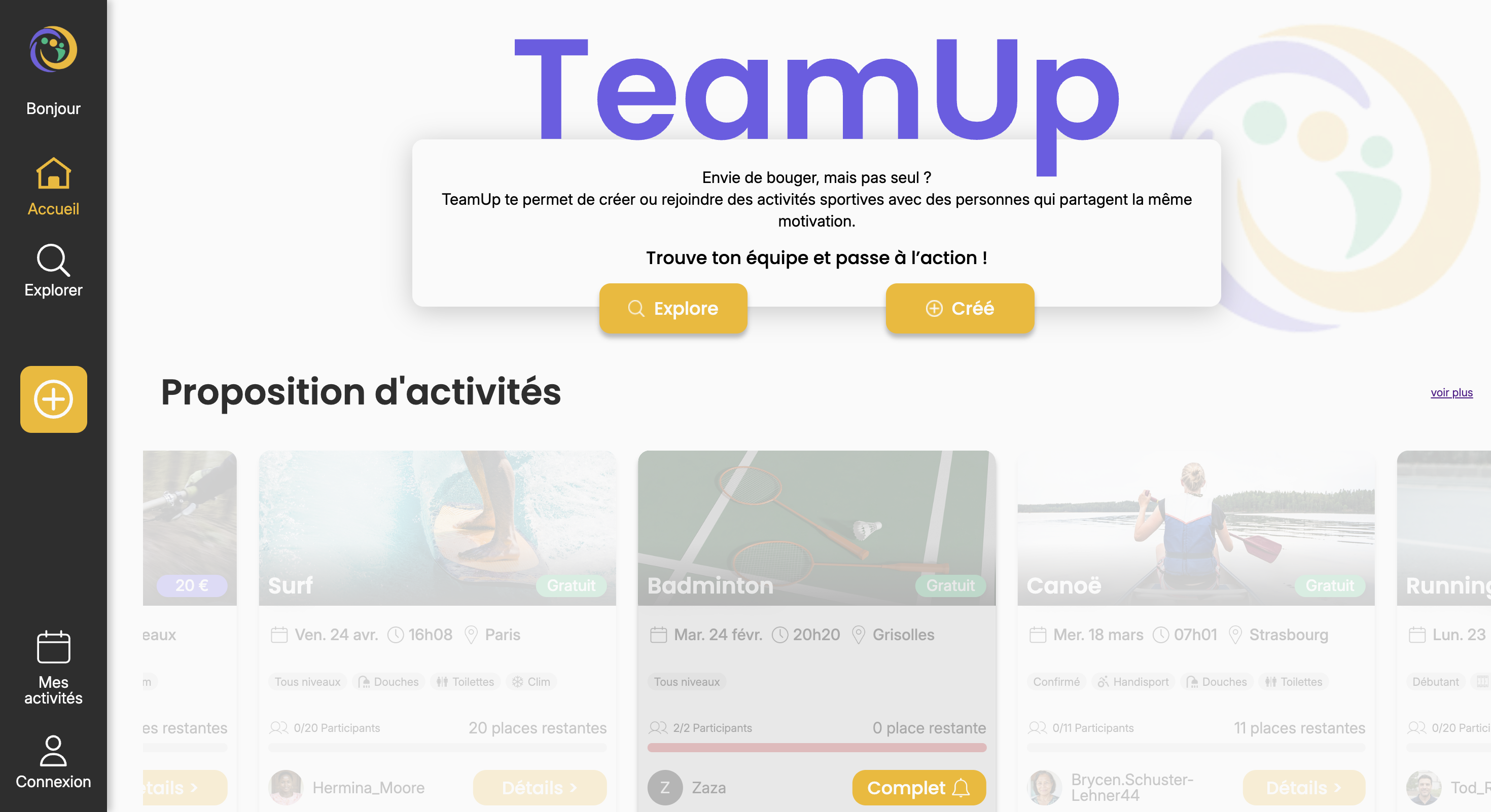 screenshot de la page d'accueil